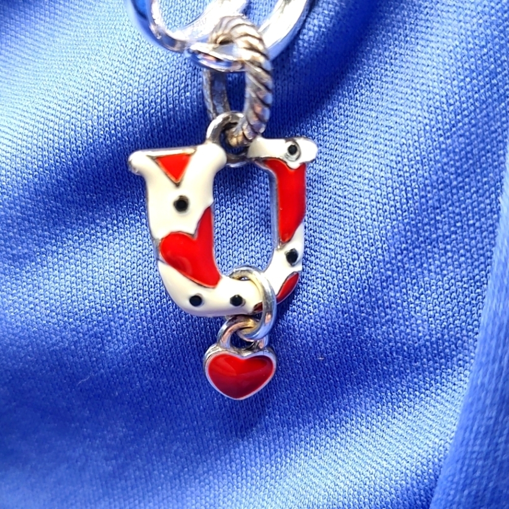 Brighton Charm Letter "U" with White enamel and Red Heart enamel desi…